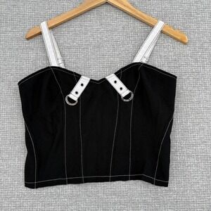 Royal Bones Black Crop Top Corset Sz M White Stitching Goth‎ Punk Grunge Indie
